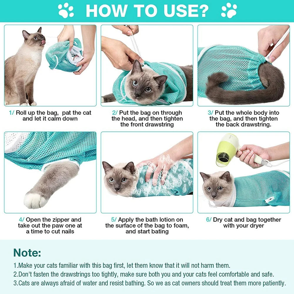 CatBath Pro - Bolsa de Banho em Malha para Gatos