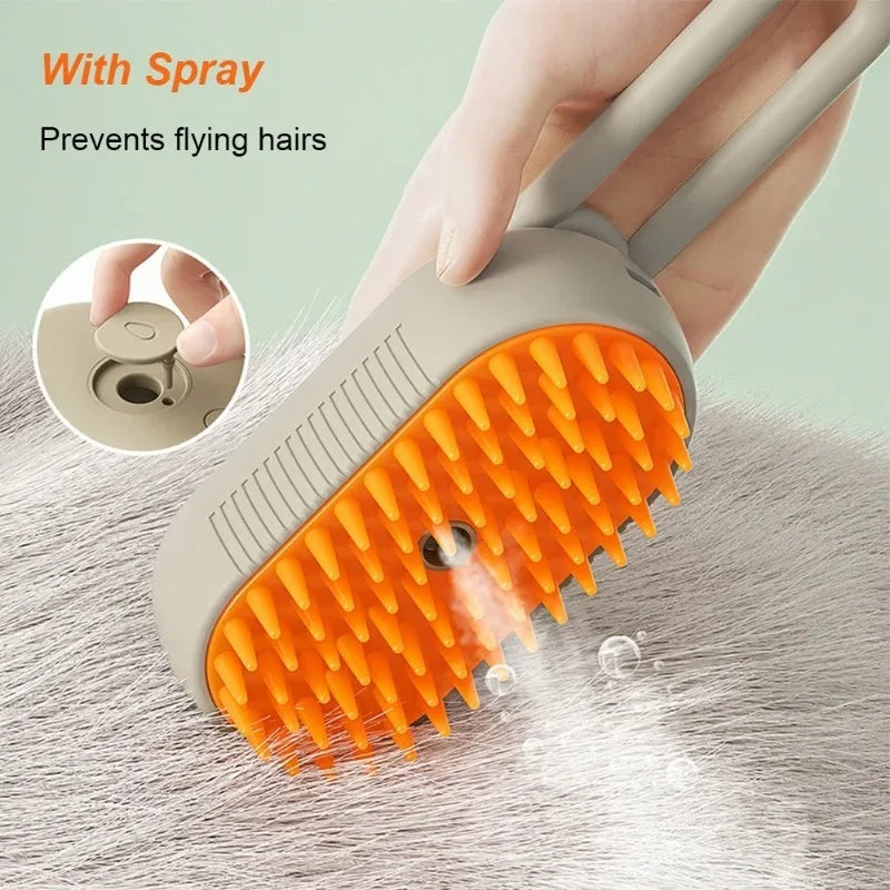 Escova Elétrica 3 em 1 com Spray para Pets - Recarregável USB