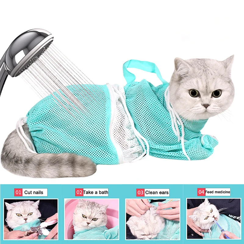 CatBath Pro - Bolsa de Banho em Malha para Gatos