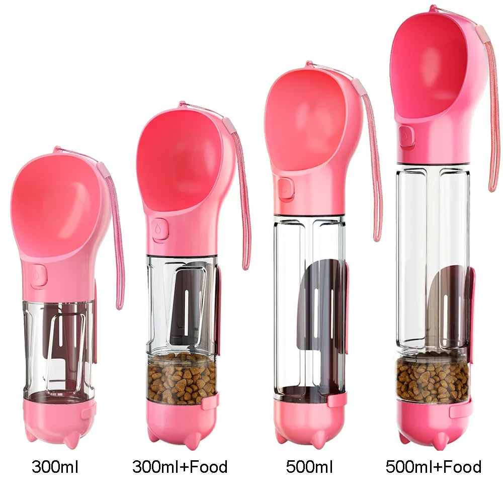 Portable cat and dog water bottle, food feeder, drinking fountain, 3 in 1 poop dispenser, leak proof,