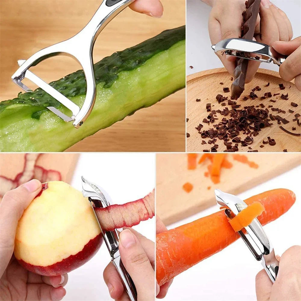 VeggiPeel Pro - Descascador e Ralador Multifuncional em Aço Inoxidável