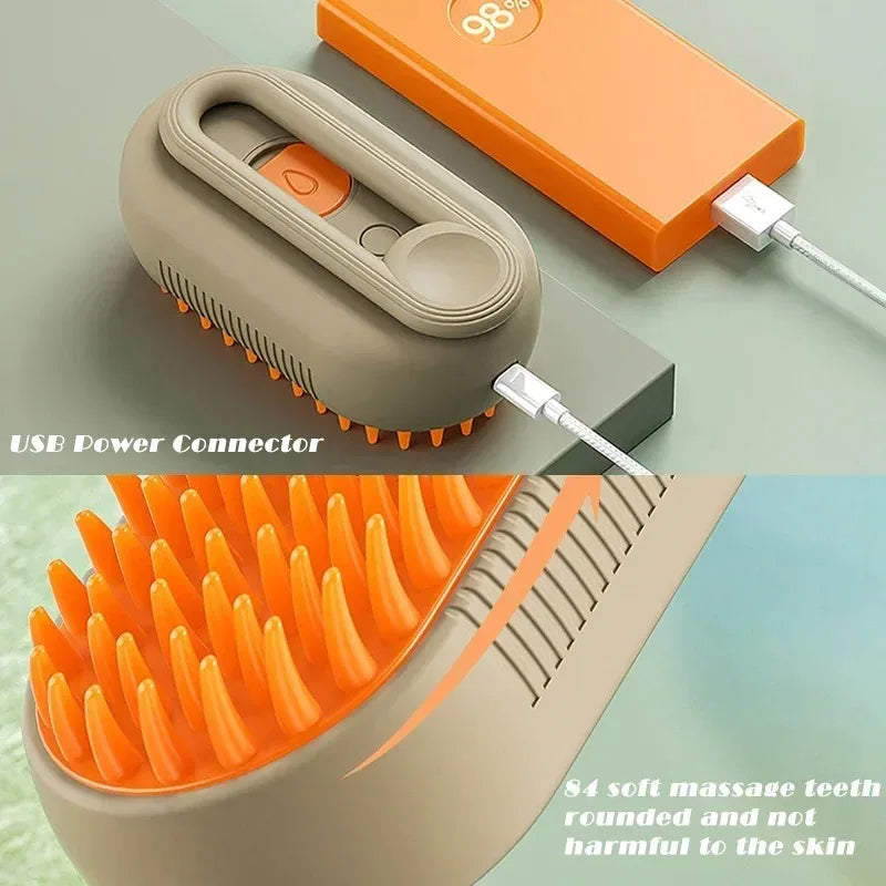 Escova Elétrica 3 em 1 com Spray para Pets - Recarregável USB