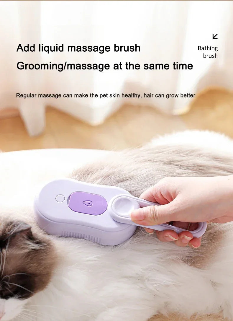 Escova Elétrica 3 em 1 com Spray para Pets - Recarregável USB