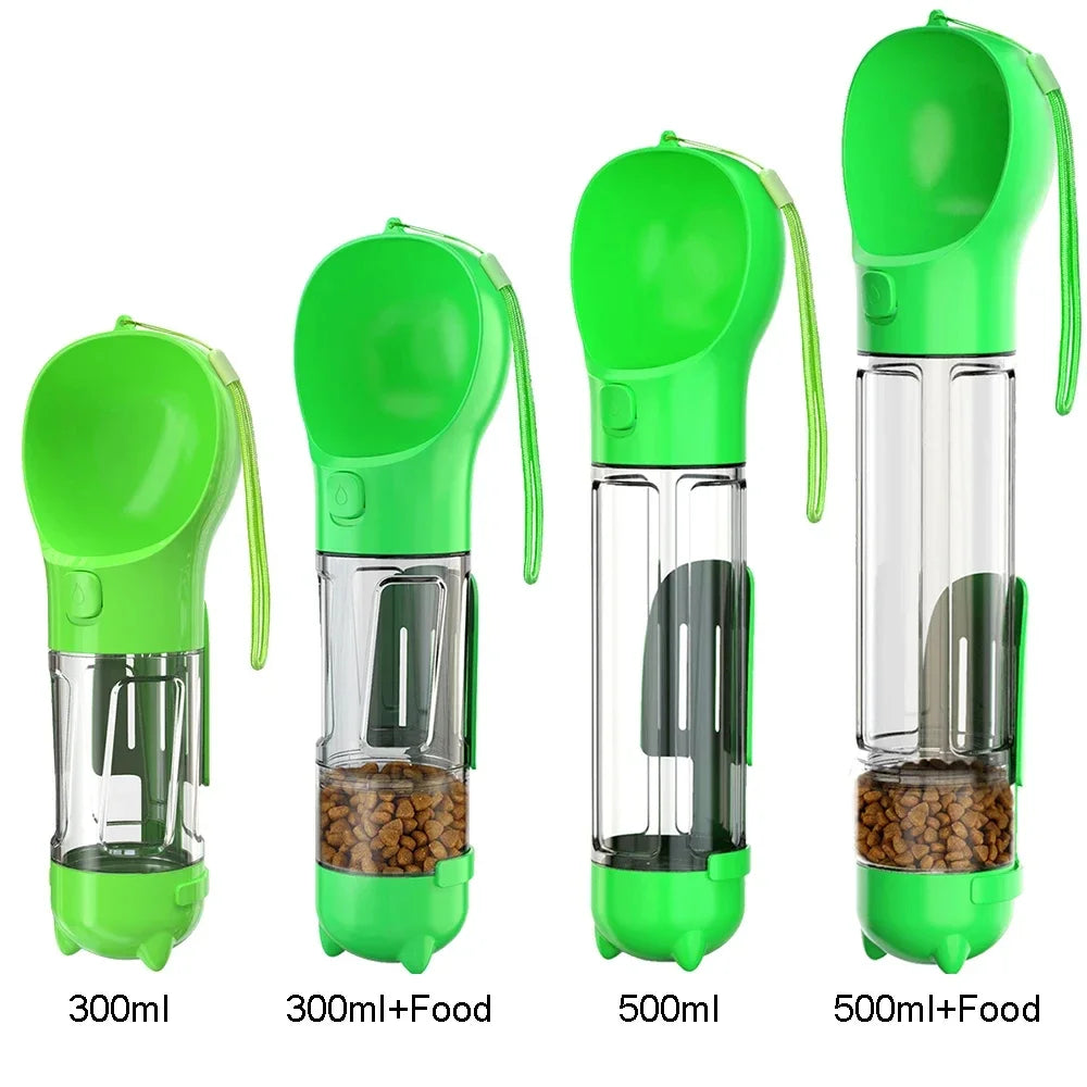 Portable cat and dog water bottle, food feeder, drinking fountain, 3 in 1 poop dispenser, leak proof,
