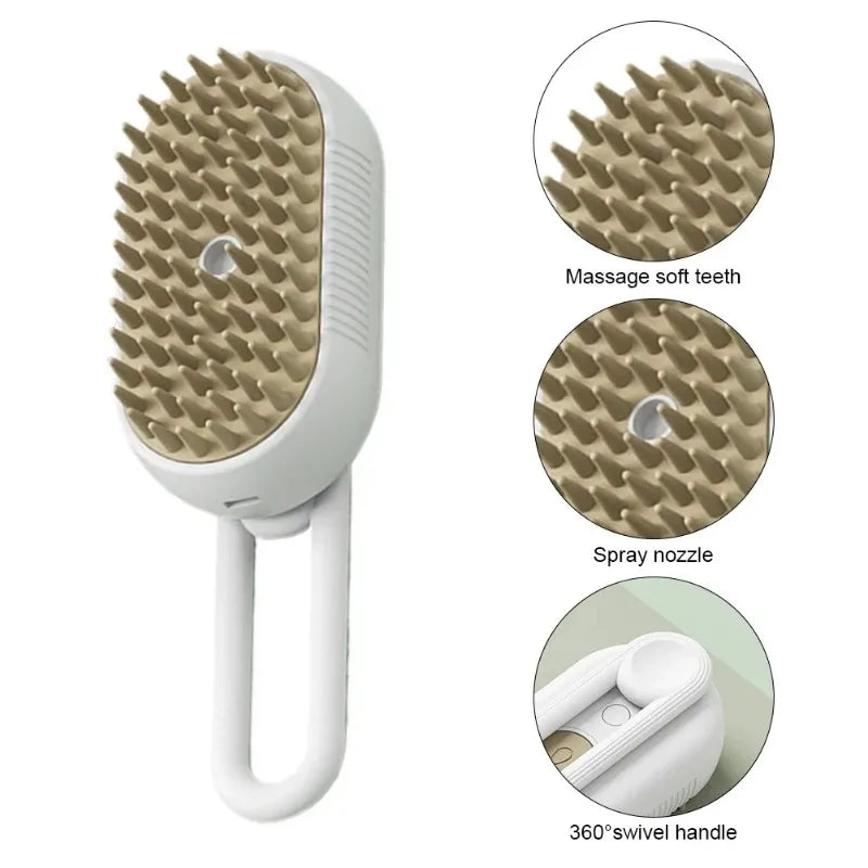 Escova Elétrica 3 em 1 com Spray para Pets - Recarregável USB