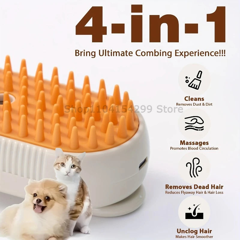 Escova Elétrica 3 em 1 com Spray para Pets - Recarregável USB