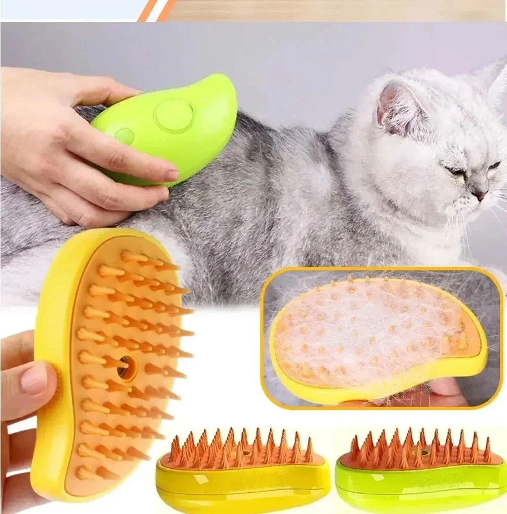 Escova Elétrica 3 em 1 com Spray para Pets - Recarregável USB