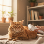 Gato feliz sendo escovado com a escova elétrica