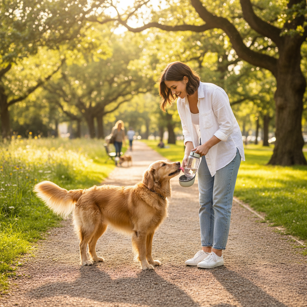 Pessoa usando HydraPet Pro™ com cachorro no parque